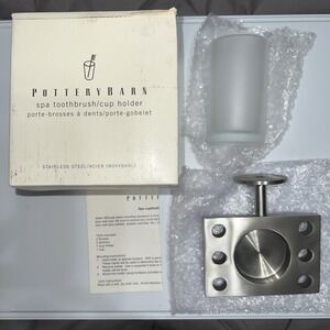 Vtg Pottery Barn Outlet Montgomery Wall Mounted Toothbrush Cup Holder Stainless‎